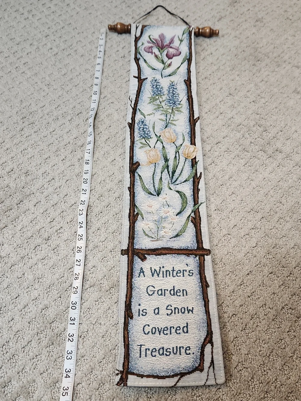 Floral Winter Garden Tapestry Wall Hanging - Blue and Cream Flowers